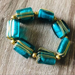 💙✨ Blue Stone Bracelet with Gold Metal Wrap 🌟